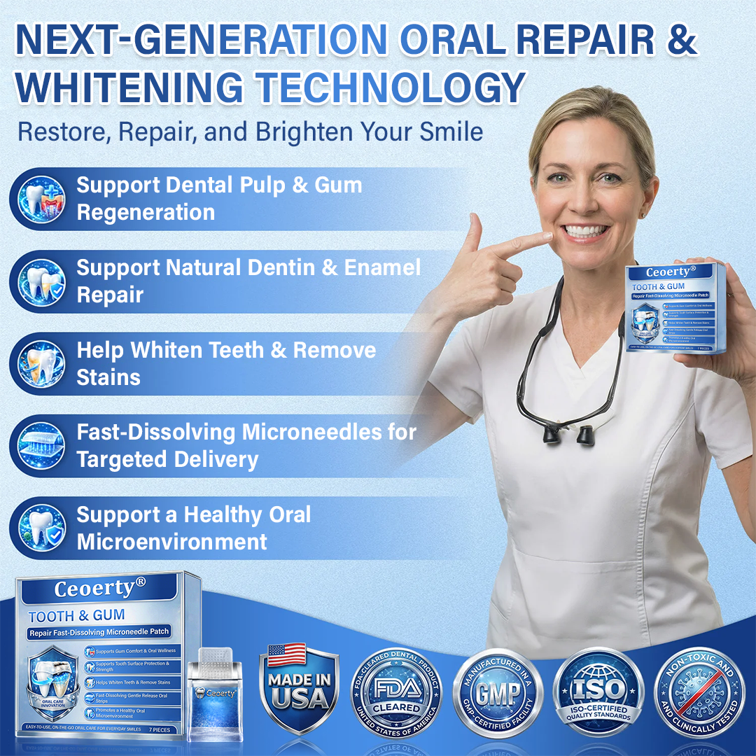 (NEW)Ceoerty® Tooth & Gum Repair Fast-Dissolving Microneedle Patch✨ (𝟓-𝐢𝐧-𝟏 💎 𝐑𝐞𝐛𝐮𝐢𝐥𝐝 𝐄𝐧𝐚𝐦𝐞𝐥 & 𝐃𝐞𝐧𝐭𝐢𝐧 • 𝐒𝐭𝐫𝐞𝐧𝐠𝐭𝐡𝐞𝐧 𝐆𝐮𝐦𝐬 • 𝐄𝐫𝐚𝐝𝐢𝐜𝐚𝐭𝐞 𝐓𝐚𝐫𝐭𝐚𝐫 & 𝐎𝐝𝐨𝐫 • 𝐖𝐡𝐢𝐭𝐞𝐧𝐢𝐧𝐠 • 𝐒𝐭𝐨𝐩 𝐓𝐨𝐨𝐭𝐡 𝐒𝐞𝐧𝐬𝐢𝐭𝐢𝐯𝐢𝐭𝐲)