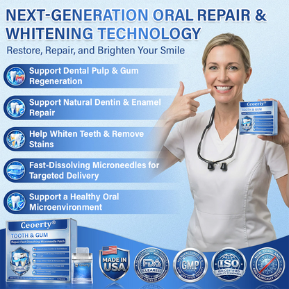 (NEW)Ceoerty® Tooth & Gum Repair Fast-Dissolving Microneedle Patch✨ (𝟓-𝐢𝐧-𝟏 💎 𝐑𝐞𝐛𝐮𝐢𝐥𝐝 𝐄𝐧𝐚𝐦𝐞𝐥 & 𝐃𝐞𝐧𝐭𝐢𝐧 • 𝐒𝐭𝐫𝐞𝐧𝐠𝐭𝐡𝐞𝐧 𝐆𝐮𝐦𝐬 • 𝐄𝐫𝐚𝐝𝐢𝐜𝐚𝐭𝐞 𝐓𝐚𝐫𝐭𝐚𝐫 & 𝐎𝐝𝐨𝐫 • 𝐖𝐡𝐢𝐭𝐞𝐧𝐢𝐧𝐠 • 𝐒𝐭𝐨𝐩 𝐓𝐨𝐨𝐭𝐡 𝐒𝐞𝐧𝐬𝐢𝐭𝐢𝐯𝐢𝐭𝐲)
