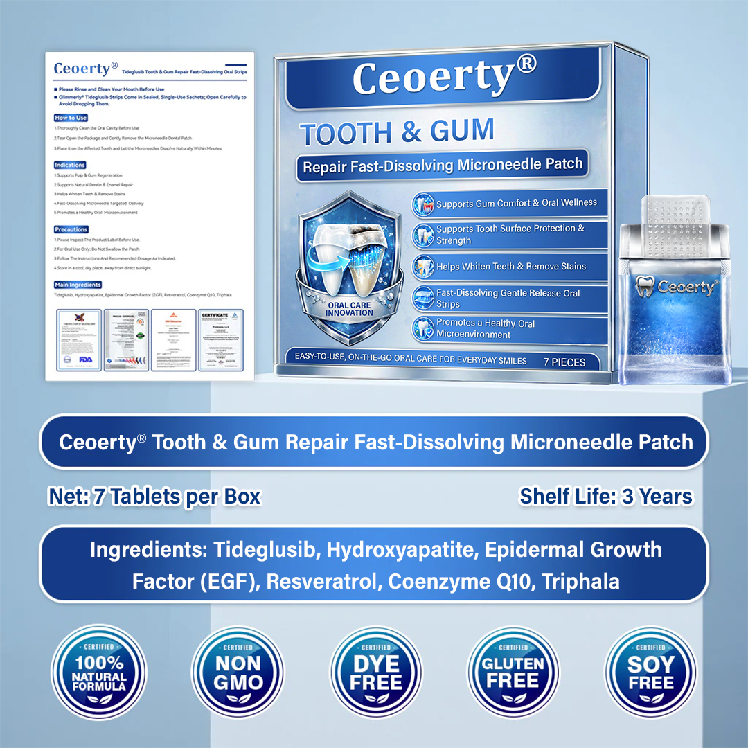 (NEW)Ceoerty® Tooth & Gum Repair Fast-Dissolving Microneedle Patch✨ (𝟓-𝐢𝐧-𝟏 💎 𝐑𝐞𝐛𝐮𝐢𝐥𝐝 𝐄𝐧𝐚𝐦𝐞𝐥 & 𝐃𝐞𝐧𝐭𝐢𝐧 • 𝐒𝐭𝐫𝐞𝐧𝐠𝐭𝐡𝐞𝐧 𝐆𝐮𝐦𝐬 • 𝐄𝐫𝐚𝐝𝐢𝐜𝐚𝐭𝐞 𝐓𝐚𝐫𝐭𝐚𝐫 & 𝐎𝐝𝐨𝐫 • 𝐖𝐡𝐢𝐭𝐞𝐧𝐢𝐧𝐠 • 𝐒𝐭𝐨𝐩 𝐓𝐨𝐨𝐭𝐡 𝐒𝐞𝐧𝐬𝐢𝐭𝐢𝐯𝐢𝐭𝐲)