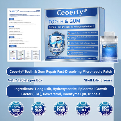 (NEW)Ceoerty® Tooth & Gum Repair Fast-Dissolving Microneedle Patch✨ (𝟓-𝐢𝐧-𝟏 💎 𝐑𝐞𝐛𝐮𝐢𝐥𝐝 𝐄𝐧𝐚𝐦𝐞𝐥 & 𝐃𝐞𝐧𝐭𝐢𝐧 • 𝐒𝐭𝐫𝐞𝐧𝐠𝐭𝐡𝐞𝐧 𝐆𝐮𝐦𝐬 • 𝐄𝐫𝐚𝐝𝐢𝐜𝐚𝐭𝐞 𝐓𝐚𝐫𝐭𝐚𝐫 & 𝐎𝐝𝐨𝐫 • 𝐖𝐡𝐢𝐭𝐞𝐧𝐢𝐧𝐠 • 𝐒𝐭𝐨𝐩 𝐓𝐨𝐨𝐭𝐡 𝐒𝐞𝐧𝐬𝐢𝐭𝐢𝐯𝐢𝐭𝐲)
