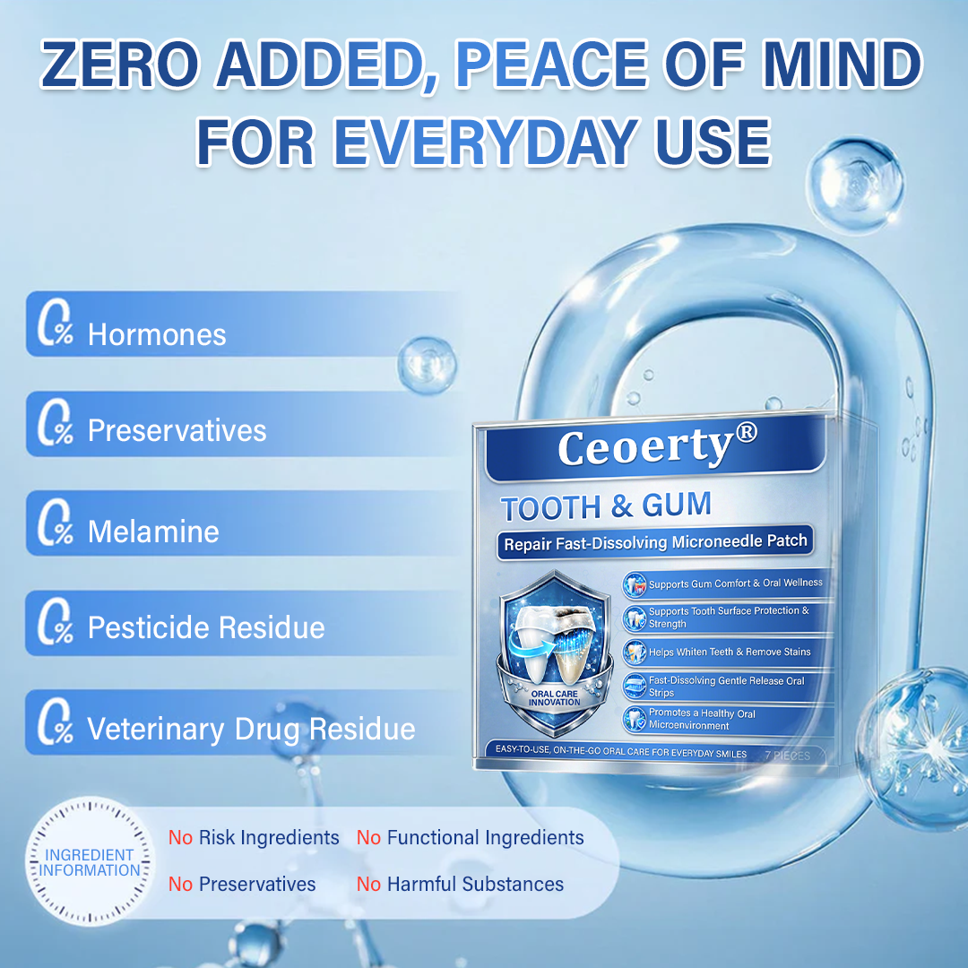 (NEW)Ceoerty® Tooth & Gum Repair Fast-Dissolving Microneedle Patch✨ (𝟓-𝐢𝐧-𝟏 💎 𝐑𝐞𝐛𝐮𝐢𝐥𝐝 𝐄𝐧𝐚𝐦𝐞𝐥 & 𝐃𝐞𝐧𝐭𝐢𝐧 • 𝐒𝐭𝐫𝐞𝐧𝐠𝐭𝐡𝐞𝐧 𝐆𝐮𝐦𝐬 • 𝐄𝐫𝐚𝐝𝐢𝐜𝐚𝐭𝐞 𝐓𝐚𝐫𝐭𝐚𝐫 & 𝐎𝐝𝐨𝐫 • 𝐖𝐡𝐢𝐭𝐞𝐧𝐢𝐧𝐠 • 𝐒𝐭𝐨𝐩 𝐓𝐨𝐨𝐭𝐡 𝐒𝐞𝐧𝐬𝐢𝐭𝐢𝐯𝐢𝐭𝐲)